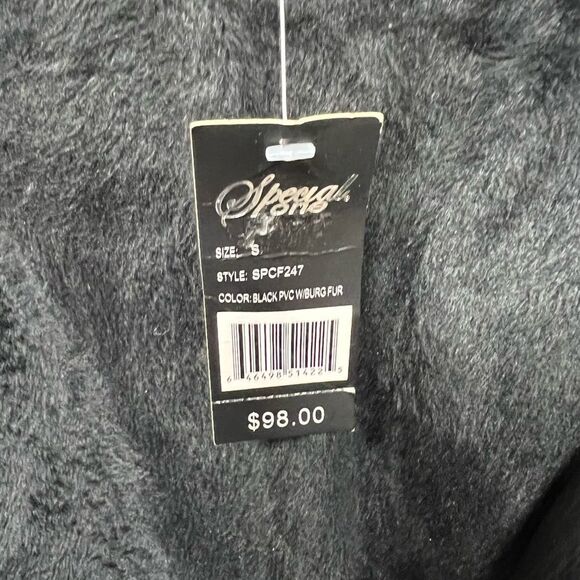 Special one Black leather jacket. With furry hood. Size small. - Picture 5 of 7